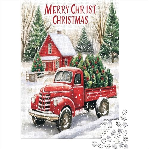 Weihnachten Red Truck 1000 Stück Puzzles Für Erwachsene Teenager Stress Abbauen Familien-Puzzlespiel Mit Poster in 1000-teiliges Puzzle Kinder Lernspiel Spielzeug Geschenk Puzzel 1000pcs (75x50cm) von RNDKAUUIE