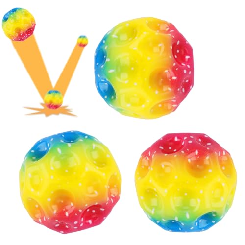 RNHDLY Jump Ball 3 Stück Regenbogen Springball Bounce Ball, Sprünge Gummiball, Knallendes Geräusch Machen Space Ball Globe Jump Ball, Space Theme Bouncy Balls for Kids Party Gift von RNHDLY