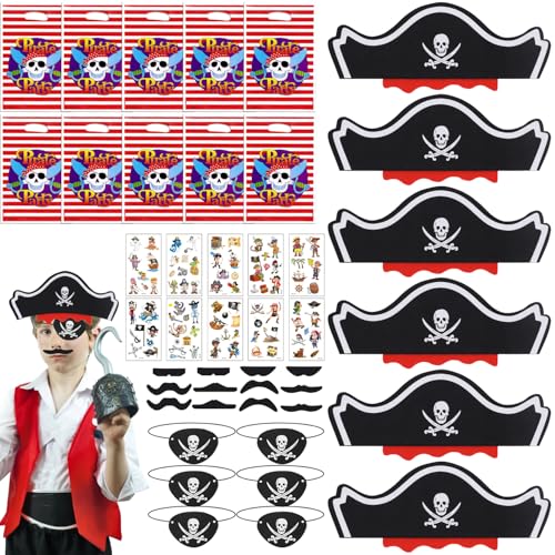RNHDLY Piraten Kindergeburtstag Set 44 Stück Piratenparty Geburtstag Mitgebsel mit Piratenhut Kinder, Augenklappe Pirat Filz, Piraten Tattoo Kinder, Geschenktüte Plastiktüten und Schnurrbärte RNHDLY Piraten Kindergeburtstag Set 44 Stück Piratenparty Geburtstag Mitgebsel mit Piratenhut Kinder, Augenklappe Pirat Filz, Piraten Tattoo Kinder, Geschenktüte Plastiktüten und Schnurrbärte von RNHDLY