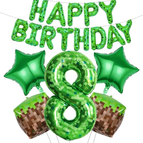 RNHDLY Pixel Luftballon Geburtstagsdeko 8 Jahre, Pixel Happy Birthday Luftballons, Geburtstagsdeko Junge, Spiel Folienballon Geburtstag Deko für Kindergeburtstage und Game Player Party RNHDLY Pixel Luftballon Geburtstagsdeko 8 Jahre, Pixel Happy Birthday Luftballons, Geburtstagsdeko Junge, Spiel Folienballon Geburtstag Deko für Kindergeburtstage und Game Player Party von RNHDLY
