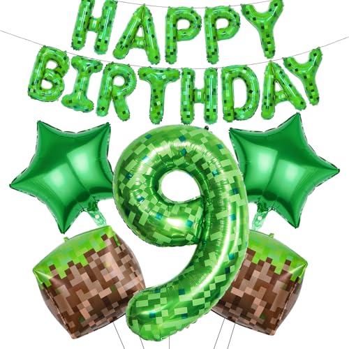 RNHDLY Pixel Luftballon Geburtstagsdeko 9 Jahre, Pixel Happy Birthday Luftballons, Geburtstagsdeko Junge, Spiel Folienballon Geburtstag Deko für Kindergeburtstage und Game Player Party RNHDLY Pixel Luftballon Geburtstagsdeko 9 Jahre, Pixel Happy Birthday Luftballons, Geburtstagsdeko Junge, Spiel Folienballon Geburtstag Deko für Kindergeburtstage und Game Player Party von RNHDLY