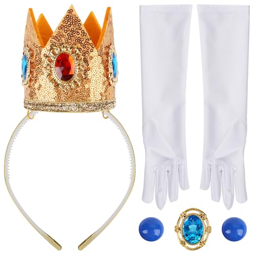RNHDLY Prinzessin Peach Kostüm Zubehör 4-teilig - Krone, Ohrringe, Handschuhe, Brosche für Mädchen Dekoration, Tanzpartys und Rollenspiele RNHDLY Prinzessin Peach Kostüm Zubehör 4-teilig - Krone, Ohrringe, Handschuhe, Brosche für Mädchen Dekoration, Tanzpartys und Rollenspiele von RNHDLY
