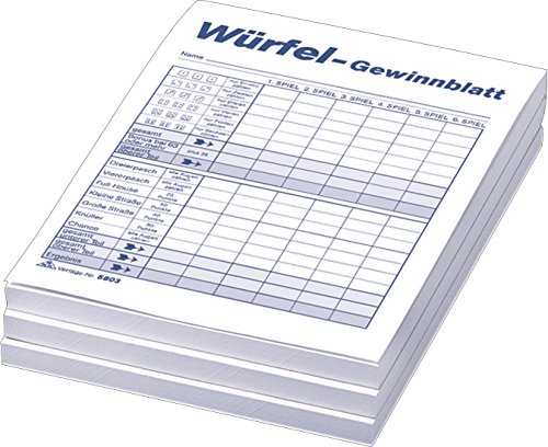 RNK 5803 - Würfelspiel-Gewinnblatt-Block, DIN A6, 3 x 85 Blatt von RNK- Verlag