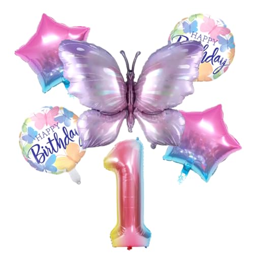 Schmetterling Folie Ballon Pack 1st Geburtstag Dekoration Schmetterling Thema Party Supplies Nummer 1 Ballon Set Erstes Geburtstagsgeschenk für 1-Jahr alte Mädchen Geburtstag 6Pcs Schmetterling Folie Ballon Pack 1st Geburtstag Dekoration Schmetterling Thema Party Supplies Nummer 1 Ballon Set Erstes Geburtstagsgeschenk für 1-Jahr alte Mädchen Geburtstag 6Pcs von RNNHDYT