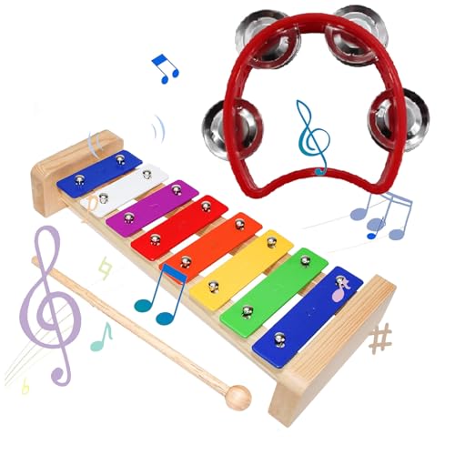 Xylophon, Glockenspiel, Xylophon Kinder, Kinder Xylophon, Musikinstrument Für Kinder Mädchen Jungen Mit Schlägel,4 Ring Zittert,(8-Keys) von RNXSIB