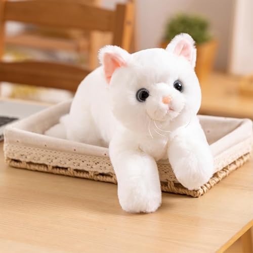 ROADDPMATE Realistisches Katzen-Puscheltier für Kinder und Mädchen, weiches Kuscheltier-Kätzchen für Geburtstagsfeiern (50cm,Weiß) von ROADDPMATE