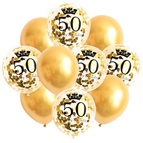 Geburtstag Set Luftballons Gold Konfetti Zahlen Metallic Happy-Birthday Ballons Deko, Muster:50 von ROB'S BALLOONS
