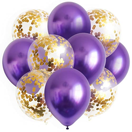 ROB'S BALLOONS 10x Luftballons Set Konfetti Metallic Geburtstag Ballons Deko Party Hochzeit JGA, Farbe:Lila von ROB'S BALLOONS