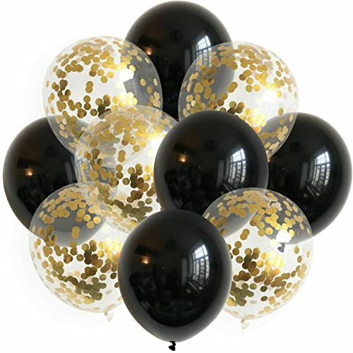 10x Luftballons Set Konfetti Metallic Geburtstag Ballons Deko Party Hochzeit JGA, Farbe:Schwarz von ROB'S BALLOONS