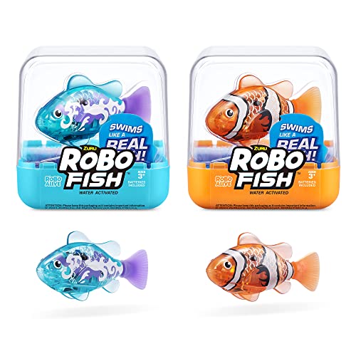 ROBO ALIVE Robo Fish Serie 3 Roboter-Fisch, 2er-Pack, orange und blaugrün, schwimmt in mehrere Richtungen, batteriebetrieben, Spielzeugfisch, Poolspielzeug (2er-Pack, orange und blaugrün) von ROBO ALIVE