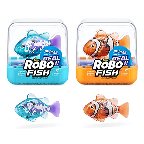 ROBO ALIVE Robo Fish Serie 3 Roboter-Fisch, 2er-Pack, orange und blaugrün, schwimmt in mehrere Richtungen, batteriebetrieben, Spielzeugfisch, Poolspielzeug (2er-Pack, orange und blaugrün) von ROBO ALIVE