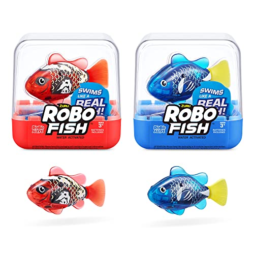 ROBO ALIVE Robo Fish Series 3 Roboter-Fisch, 2er Pack, Blau und Rot, schwimmt in mehrere Richtungen, batteriebetrieben, Spielzeugfisch, Poolspielzeug von ROBO ALIVE