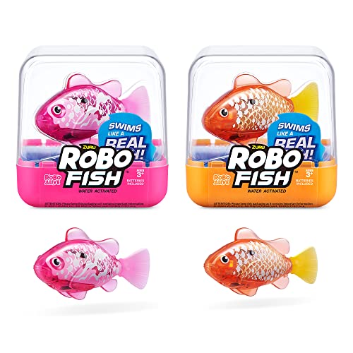 ROBO ALIVE Robo Fish Series 3 Roboter-Schwimmfisch, 2er Pack, rosa und lila, schwimmt in mehrere Richtungen, batteriebetrieben, Spielzeugfisch, Poolspielzeug (2er Pack, rosa und lila) von ROBO ALIVE