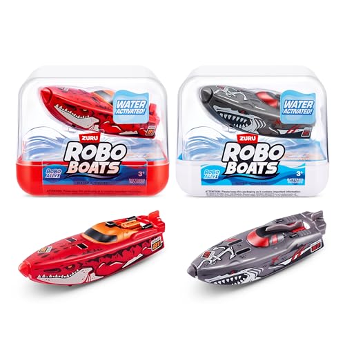 ROBO ALIVE ZURU Robo Boats, White Shark & Dino Shark Boat, 2 Pack, by ZURU Water Activated Boat Toy, (Amazon Exclusive) von ROBO ALIVE