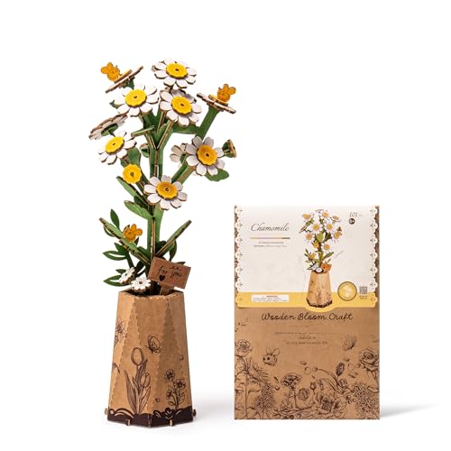 ROBOTIME 3D Holz Blumen Puzzle Kamille, Modellbausätze für Erwachsene zum Zusammenbauen, künstliche Ewige Blüten, DIY Bastelset, Valentinstag, Muttertag und Weihnachten von ROBOTIME