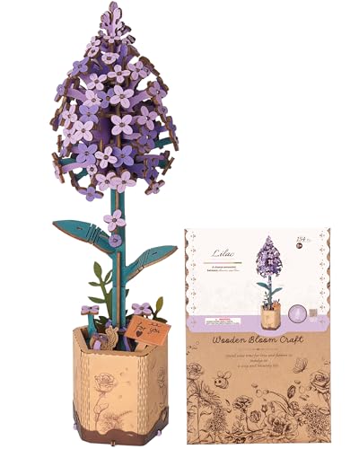 ROBOTIME 3D Holz Blumen Puzzle Lila, Modellbausätze Für Erwachsene Zum Zusammenbauen, Künstliche Ewige Blüten, DIY Bastelset, Valentinstag, Muttertag Und Weihnachten von ROBOTIME