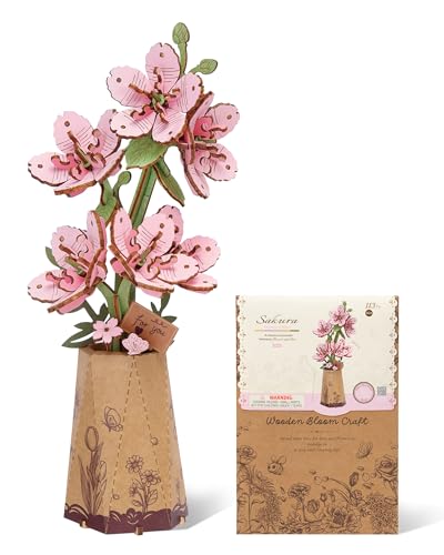ROBOTIME 3D Holz Blumen Puzzle Sakura, Modellbausätze für Erwachsene zum Zusammenbauen, künstliche Ewige Blüten, DIY Bastelset, Valentinstag, Muttertag und Weihnachten von ROBOTIME