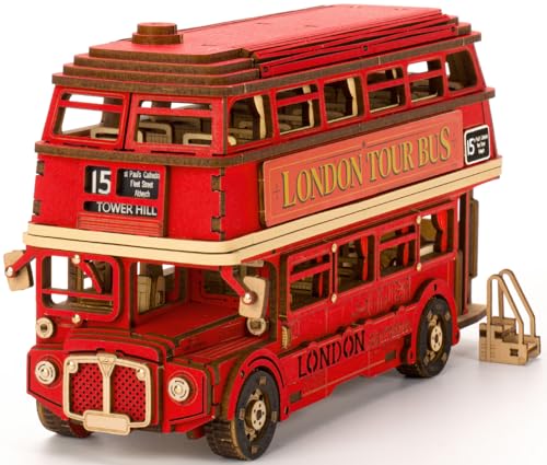 ROBOTIME 3D Puzzle Londoner Doppeldeckerbus Modellbau aus Holz, DIY Holzpuzzle Modellbausatz Bastelsets Geschenk für Erwachsene und Kinder von ROBOTIME