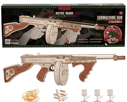 ROBOTIME 3D Puzzle Modellbau aus Holz, Spielzeug Gewehr Modellbausatz Holz mit Gummiband und Ziele, Geschenke für Erwachsene und Junge von ROBOTIME