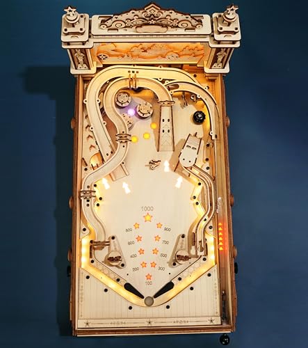 ROBOTIME 3D Puzzle Pinball Flipperautomat Modellbausatz Holz für Erwachsene, DIY Flipper Bausatz Spielautomat Tischspiel, Holzpuzzle Geschenke für Männer Frauen von ROBOTIME