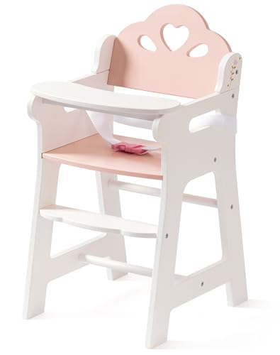 ROBOTIME Baby Puppen Hochstuhl, Holz Puppenmöbel für Puppen bis 18 Zoll, mit Sicherheitsgurt & Fußablage, Stabiler & stilvoller Puppen Fütterungsstuhl, Puppenzubehör für Kinder ab 3 Jahren von ROBOTIME