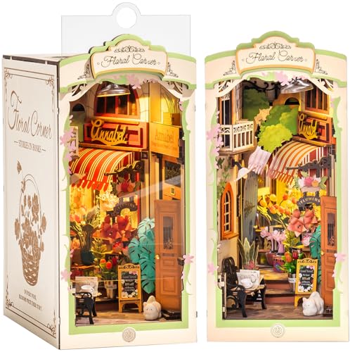 ROBOTIME DIY Book Nook Kit Blumenecke mit Staubschutzhaube, Booknook 3D Puzzle Miniatur Haus Modellbausatz, Diorama Geschenke für Erwachsene, Bücherregal Deko ROBOTIME DIY Book Nook Kit Blumenecke mit Staubschutzhaube, Booknook 3D Puzzle Miniatur Haus Modellbausatz, Diorama Geschenke für Erwachsene, Bücherregal Deko von ROBOTIME