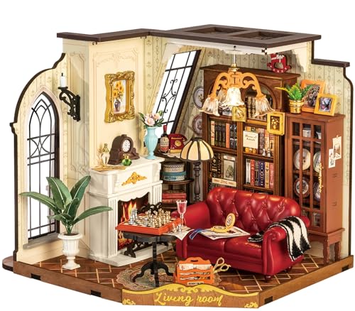 ROBOTIME DIY Miniatur Puppenhaus Bausatz Katharina Wohnzimmer Holzbausätze mit LED-Lichtern, Modellbausätze für Erwachsene zum Bauen, Vintage Handwerk Geschenk für Mädchen und Frauen ROBOTIME DIY Miniatur Puppenhaus Bausatz Katharina Wohnzimmer Holzbausätze mit LED-Lichtern, Modellbausätze für Erwachsene zum Bauen, Vintage Handwerk Geschenk für Mädchen und Frauen von ROBOTIME