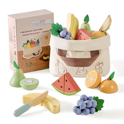 ROBOTIME Holz-Obst-Schneideset für Kinder - Realistisches Obstschneideset mit Holz-Banane, Birne, Wassermelone, Trauben & Zubehör, Montessori-Frühlernspielzeug ROBOTIME Holz-Obst-Schneideset für Kinder - Realistisches Obstschneideset mit Holz-Banane, Birne, Wassermelone, Trauben & Zubehör, Montessori-Frühlernspielzeug von ROBOTIME