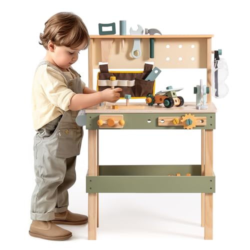 ROBOTIME Kinder Holz Werkzeugbank - Multifunktions-Werkbank Set mit Werkzeuggürtel, Hammer, Schraubenschlüssel, Schraubendreher, Zahnräder & Zeichenpapier - Kreatives Lernen & Rollenspiel Spielzeug ROBOTIME Kinder Holz Werkzeugbank - Multifunktions-Werkbank Set mit Werkzeuggürtel, Hammer, Schraubenschlüssel, Schraubendreher, Zahnräder & Zeichenpapier - Kreatives Lernen & Rollenspiel Spielzeug von ROBOTIME
