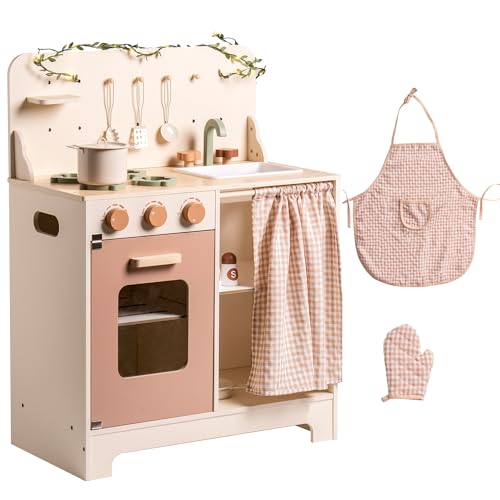 ROBOTIME Kinder-Holzküche in Rosa Creme, inklusive Schürze, Handschuh, Ofen und Wasserhahn, mit Vorhang für interaktive Rollenspiele, ideal für Mädchen ab 3 Jahren ROBOTIME Kinder-Holzküche in Rosa Creme, inklusive Schürze, Handschuh, Ofen und Wasserhahn, mit Vorhang für interaktive Rollenspiele, ideal für Mädchen ab 3 Jahren von ROBOTIME
