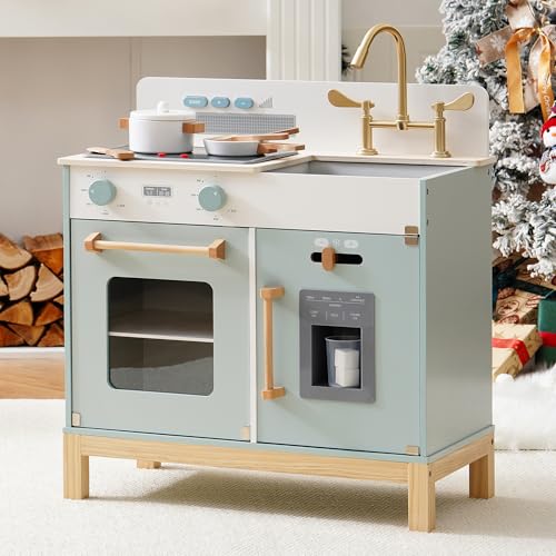 ROBOTIME Kinderküche aus Holz, für Mädchen und Jungen ab 3 Jahren, Rollenspiel-Kochset mit Lichtern und Geräuschen, Herd, Eiswürfelmaschine und Besteck, Geschenk für Kinder von 3-8 Jahren (Blau) ROBOTIME Kinderküche aus Holz, für Mädchen und Jungen ab 3 Jahren, Rollenspiel-Kochset mit Lichtern und Geräuschen, Herd, Eiswürfelmaschine und Besteck, Geschenk für Kinder von 3-8 Jahren (Blau) von ROBOTIME