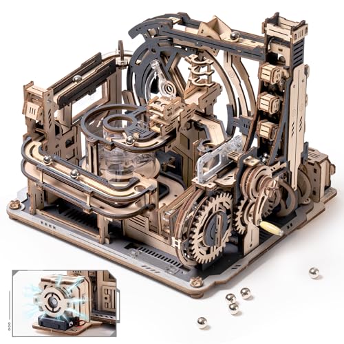ROBOTIME Kugelbahnen Murmelbahn 3D Puzzle Holzpuzzle Erwachsene Modellbau Bastelset Modellbausatz Holz Holzbausatz Geschenk Erwachsene Jungen Elektrische (MURMEL-WELTRAUMHAFEN LGC01) von ROBOTIME