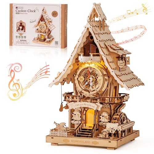 ROBOTIME LC901 3D-Puzzle-Kuckucksuhr für Erwachsene, Holzpuzzle-Modellbausätze zum Bauen, Arbeitsuhr mit Kuckuck-Sound, Heimdekoration, Handwerk, Geschenk für Jugendliche und Erwachsene, Holzfarbe von ROBOTIME