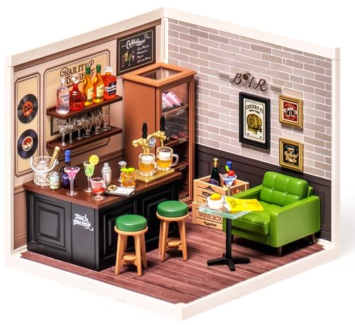 ROBOTIME Miniatur Haus mit Licht, DIY Miniature House Kit Puppenhaus Modellbau Bausatz Geschenk für Erwachsene Kinder Frau Mädchen (Bar) von ROBOTIME