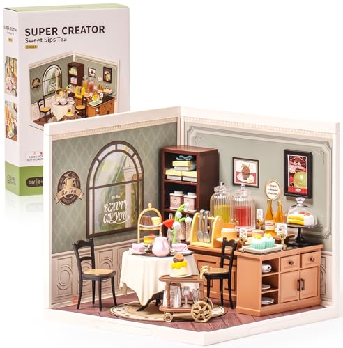 ROBOTIME Miniatur Haus mit Licht, DIY Miniature House Kit Puppenhaus Modellbau Bausatz Geschenk für Erwachsene Kinder Frau Mädchen (Kuchenladen) von ROBOTIME