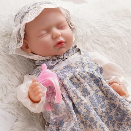 ROBOTIME Reborn-Babypuppe, 17 Zoll – lebensechtes schlafendes aus Silikon mit realistischen Adern, weicher Vinylhaut, Flasche Kinder ab 3 Jahren von ROBOTIME