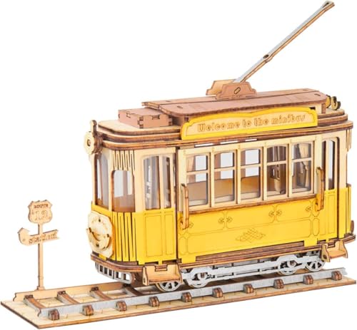 ROBOTIME Straßenbahn 3D Holzpuzzle Hölzerne Modellbau Bausatz Knobelspiele Holzmodellbausätze fur Erwachsene Laser Cut Puzzle Bastelsets von ROBOTIME