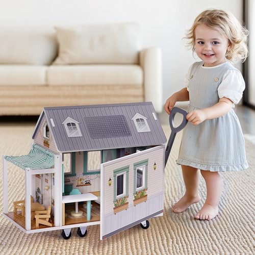 ROBOTIME Tragbares Puppenhaus aus Holz im Wohnmobil-Stil für Kinder – Inklusive Oberlichter, Essgruppe für draußen und Räder für einfache Mobilität Kinder ab 3 Jahren ROBOTIME Tragbares Puppenhaus aus Holz im Wohnmobil-Stil für Kinder – Inklusive Oberlichter, Essgruppe für draußen und Räder für einfache Mobilität Kinder ab 3 Jahren von ROBOTIME