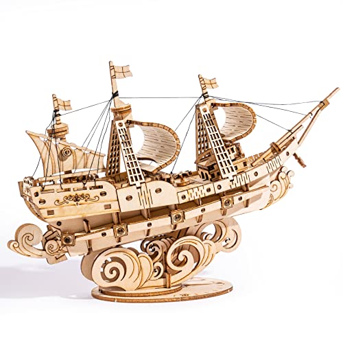 Robotime 3D Holzpuzzle für Kinder und Erwachsene Bootsbausätze Craft Brain Teaser DIY Kits für Kinder ab 8 Jahren (Segelschiff) von ROBOTIME