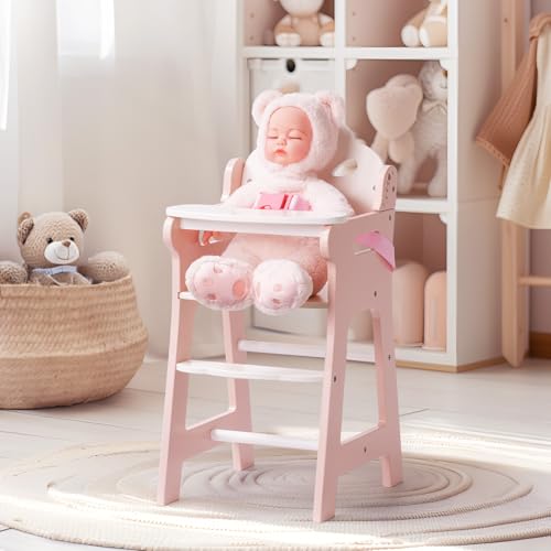 ROBUD Baby Puppe Hochstuhl, Holz-Hochstuhl für Rollenspiele mit verstellbarem Sicherheitsgurt, robuste Puppe Möbel mit beweglichen Tischplatte & Fußstütze, geeignet für bis zu 18-Zoll-Puppen, rosa ROBUD Baby Puppe Hochstuhl, Holz-Hochstuhl für Rollenspiele mit verstellbarem Sicherheitsgurt, robuste Puppe Möbel mit beweglichen Tischplatte & Fußstütze, geeignet für bis zu 18-Zoll-Puppen, rosa von ROBUD