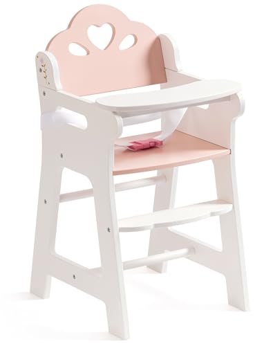 ROBUD Baby Puppe Hochstuhl, Holz-Hochstuhl für Rollenspiele mit verstellbarem Sicherheitsgurt, robuste Puppe Möbel mit beweglichen Tischplatte & Fußstütze, geeignet für bis zu 18-Zoll-Puppen, weiß ROBUD Baby Puppe Hochstuhl, Holz-Hochstuhl für Rollenspiele mit verstellbarem Sicherheitsgurt, robuste Puppe Möbel mit beweglichen Tischplatte & Fußstütze, geeignet für bis zu 18-Zoll-Puppen, weiß von ROBUD