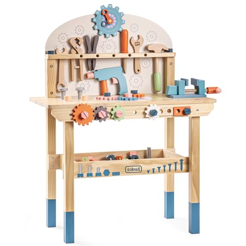 ROBUD Großes Holz-Spielwerkzeug-Set für Kinder und Kleinkinder, BAU-Werkstatt-Werkzeugbank, Spielzeug, Geschenk von ROBUD