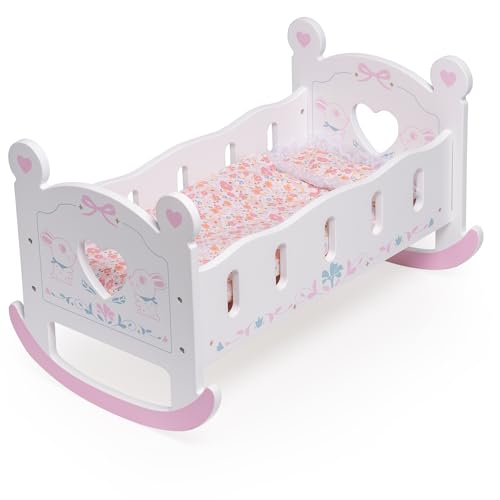 ROBUD Puppenbett aus Holz für 45cm Puppen, Puppenwiege mit Kissen und Decke, geeignet für Kinder ab 3 Jahren. von ROBUD