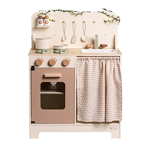 ROBUD Holz Kinderküche Spielset, Spielzeugküche Zubehör mit Backofen, Schürze, Handschuhe|ab 3 Jahren von ROBUD
