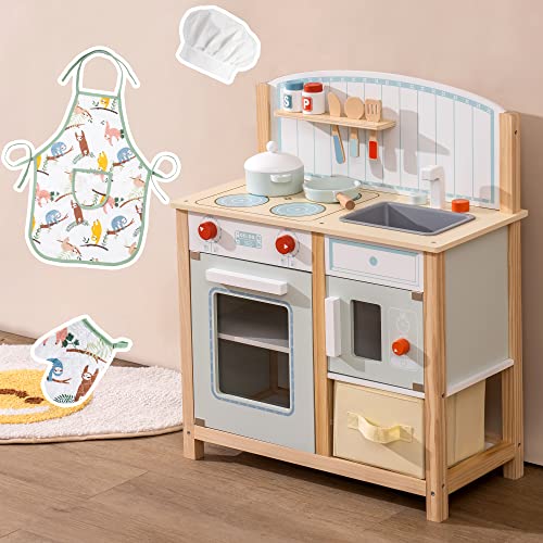 ROBUD Holz Kinderküche mit Zubehör,Küche für Kinder,Mit Kochmütze und Schürze,Geschenke ab 3 Jahren von ROBUD