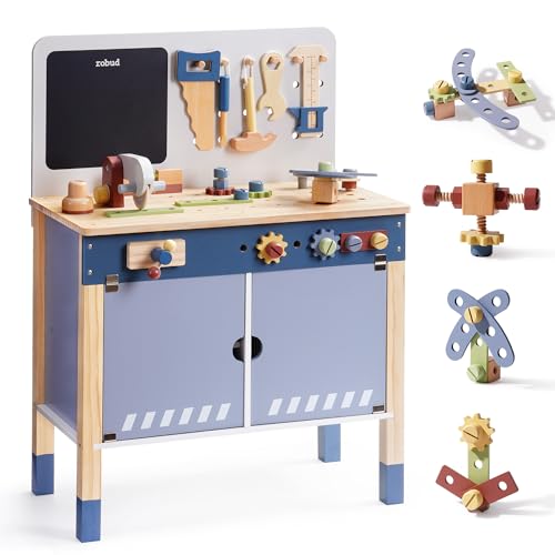 ROBUD Holzspielzeug Werkbank, Großes Kinder Holz Spielwerkzeug, Pretend Play Creative Building Set, Construction Workshop Tool Bench Toys, Geschenk für Mädchen Jungen 3+ ROBUD Holzspielzeug Werkbank, Großes Kinder Holz Spielwerkzeug, Pretend Play Creative Building Set, Construction Workshop Tool Bench Toys, Geschenk für Mädchen Jungen 3+ von ROBUD