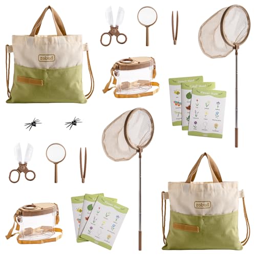 ROBUD Kids Outdoor Explorer Kit, Käferfang-Abenteuer-Sets mit Schmetterlingsnetzen, Lupen, Käferbehältern, Tragetaschen, Naturspielzeug für Jungen und Mädchen im Alter von 3-12 Jahren (Grün-Doppelset) ROBUD Kids Outdoor Explorer Kit, Käferfang-Abenteuer-Sets mit Schmetterlingsnetzen, Lupen, Käferbehältern, Tragetaschen, Naturspielzeug für Jungen und Mädchen im Alter von 3-12 Jahren (Grün-Doppelset) von ROBUD