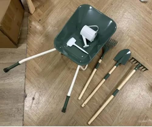 ROBUD Kinder-Gartenset mit Schubkarre – Gartenspielzeug mit Gießkanne – Lernspielzeug für draußen, Bauernhof, Geschenk für Jungen und Mädchen ab 3 Jahren (Grün) von ROBUD
