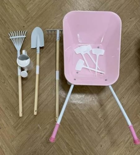 ROBUD Kinder -Gartenset mit Schubkarre Spielzeug Set, Gartenwerkzeug-Set mit Gießkanne, Spielzeug ab 3 Jahre, Rosa, WRP55 von ROBUD
