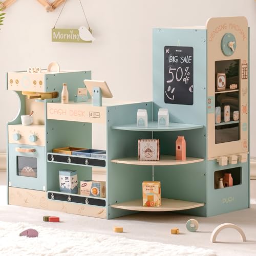ROBUD Kinder Kaufladen, Einkaufsladen Holz,Lebensmittelgeschäft Spielzeug mit Kaffeemaschine Kasse Verkaufsstand Automat, großem Rollenspielzeug,3+ ROBUD Kinder Kaufladen, Einkaufsladen Holz,Lebensmittelgeschäft Spielzeug mit Kaffeemaschine Kasse Verkaufsstand Automat, großem Rollenspielzeug,3+ von ROBUD